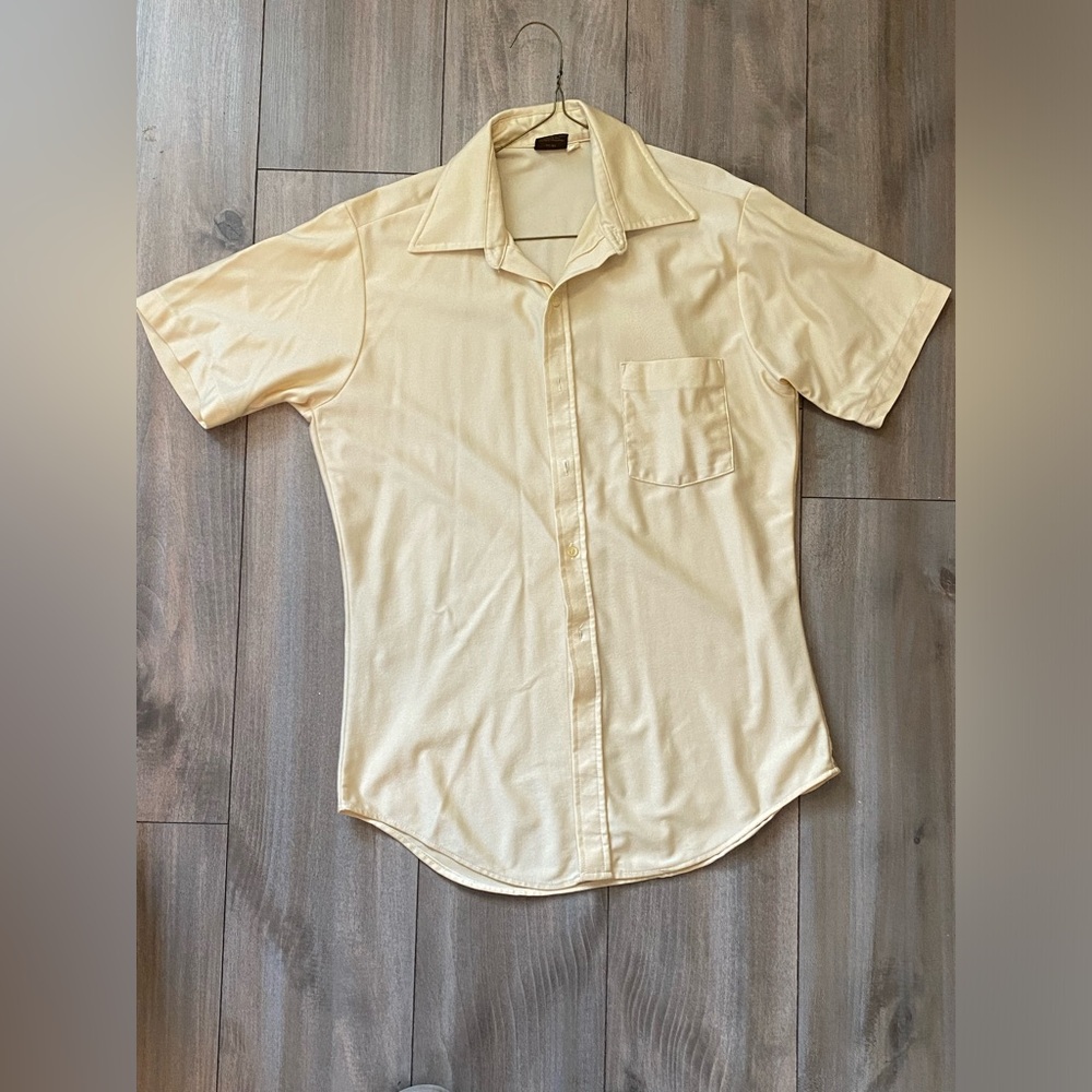 Vintage 100% Duport Nylon Dress, button up Shirt, Men’s 15 shirt, Champagne